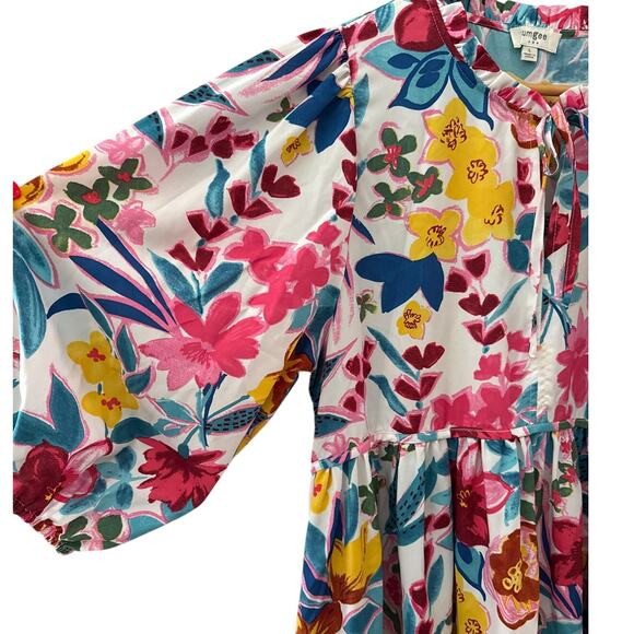 Umgee Long Sleeve Boho Floral Peasant Midi‎ Dress Pockets Multicolor Size Large - Picture 8 of 10